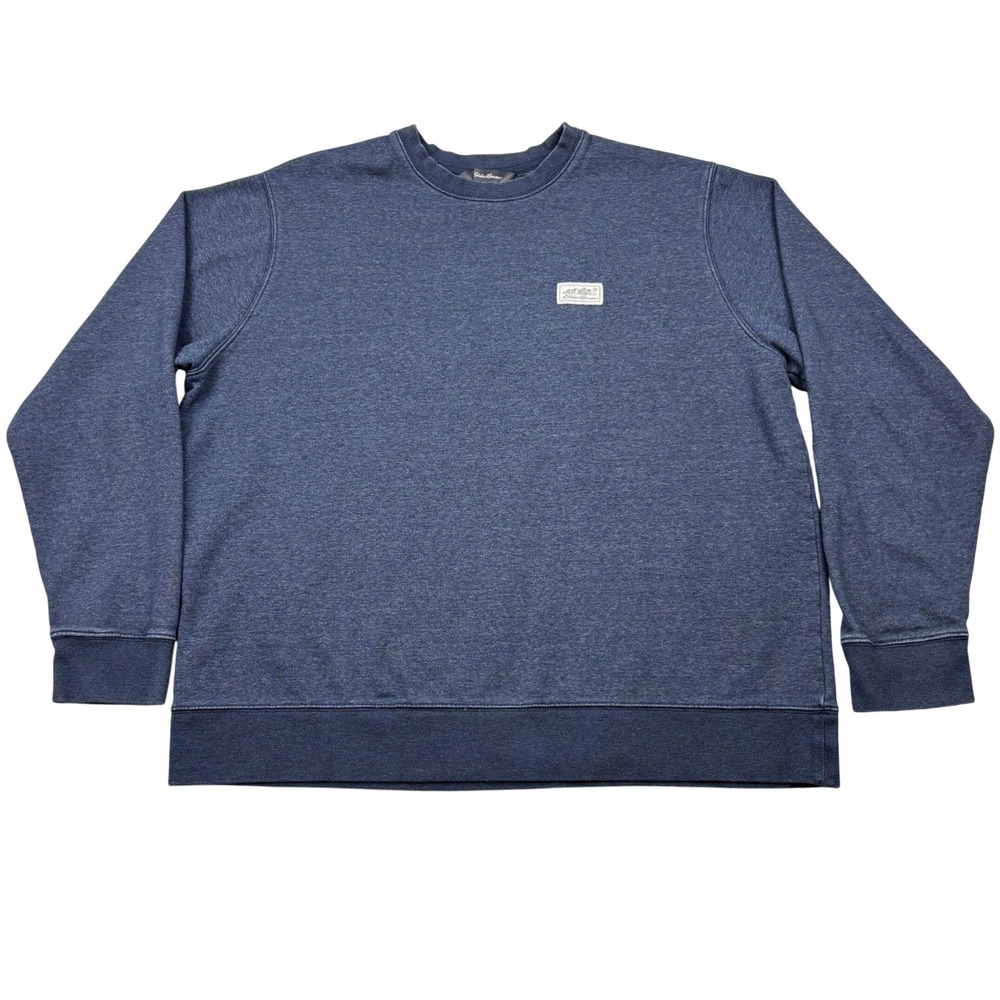 Eddie Bauer Mens XXL Blue Heather Fleece Crewneck Sweatshirt Mountain Patch 4606